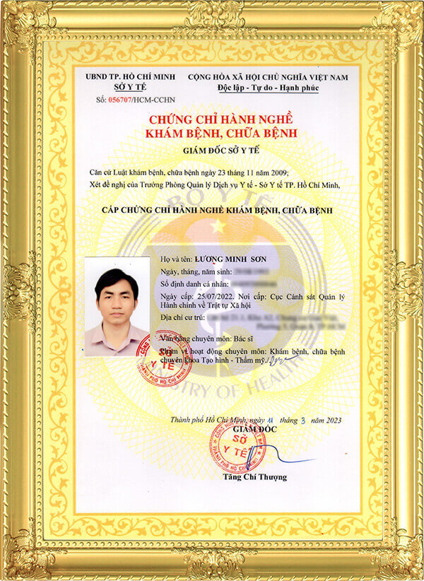 Chứng chỉ hành nghề khám bệnh Bác sĩ Lương Minh Sơn